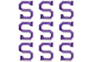 GUYI GYGYL Iron on Letters Patches, 9Pcs of 2 Inch Purple Letter "S" Patches, Alphabet Embroidered Patch for Clothes, Dress, Hat, Socks, Jeans, DIY Accessories