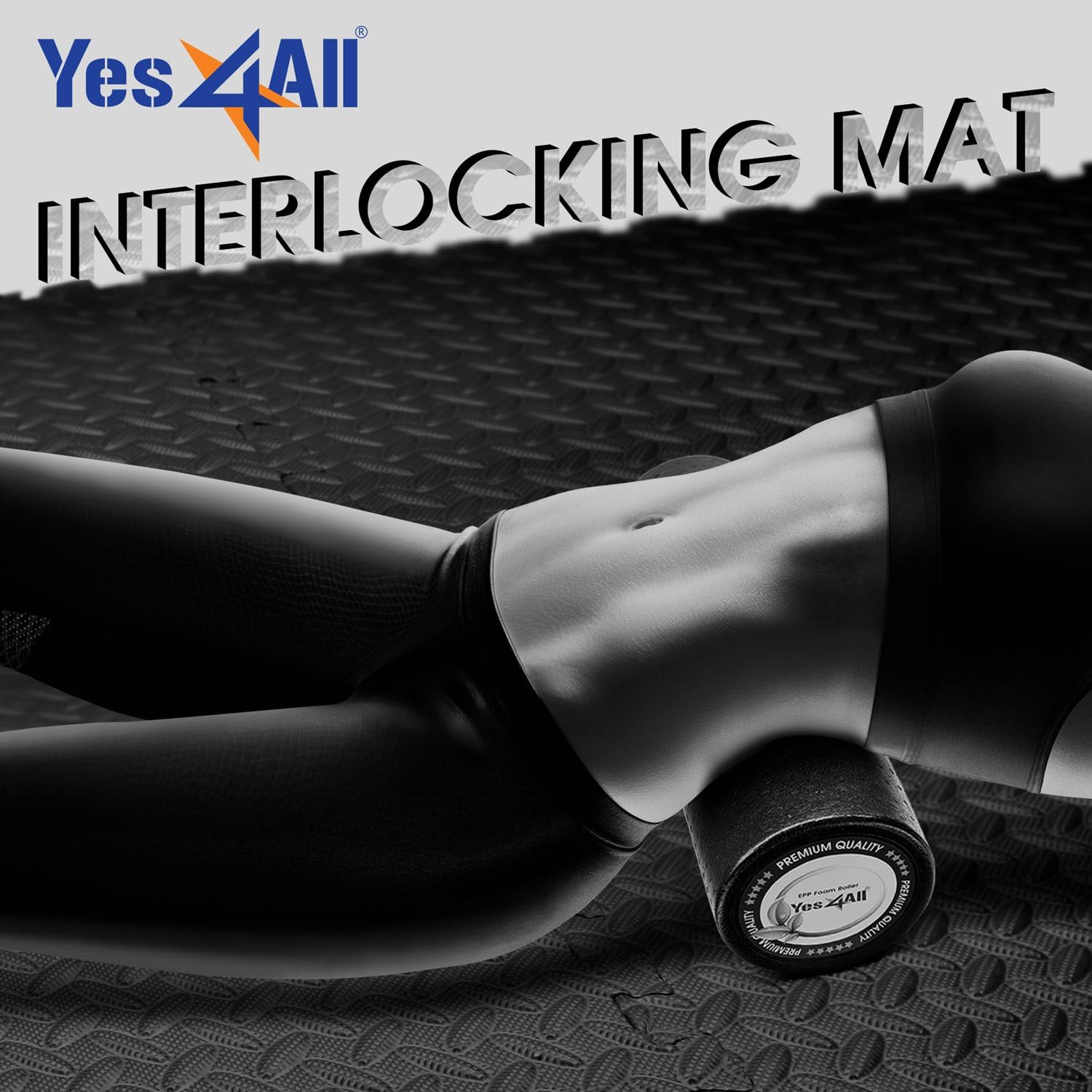 Yes4All Interlocking Exercise EVA Mat Floor Protector (120 Square Feet - Black - with Border) - ²XPAJZ (XPAJ) : Sports & Outdoors
