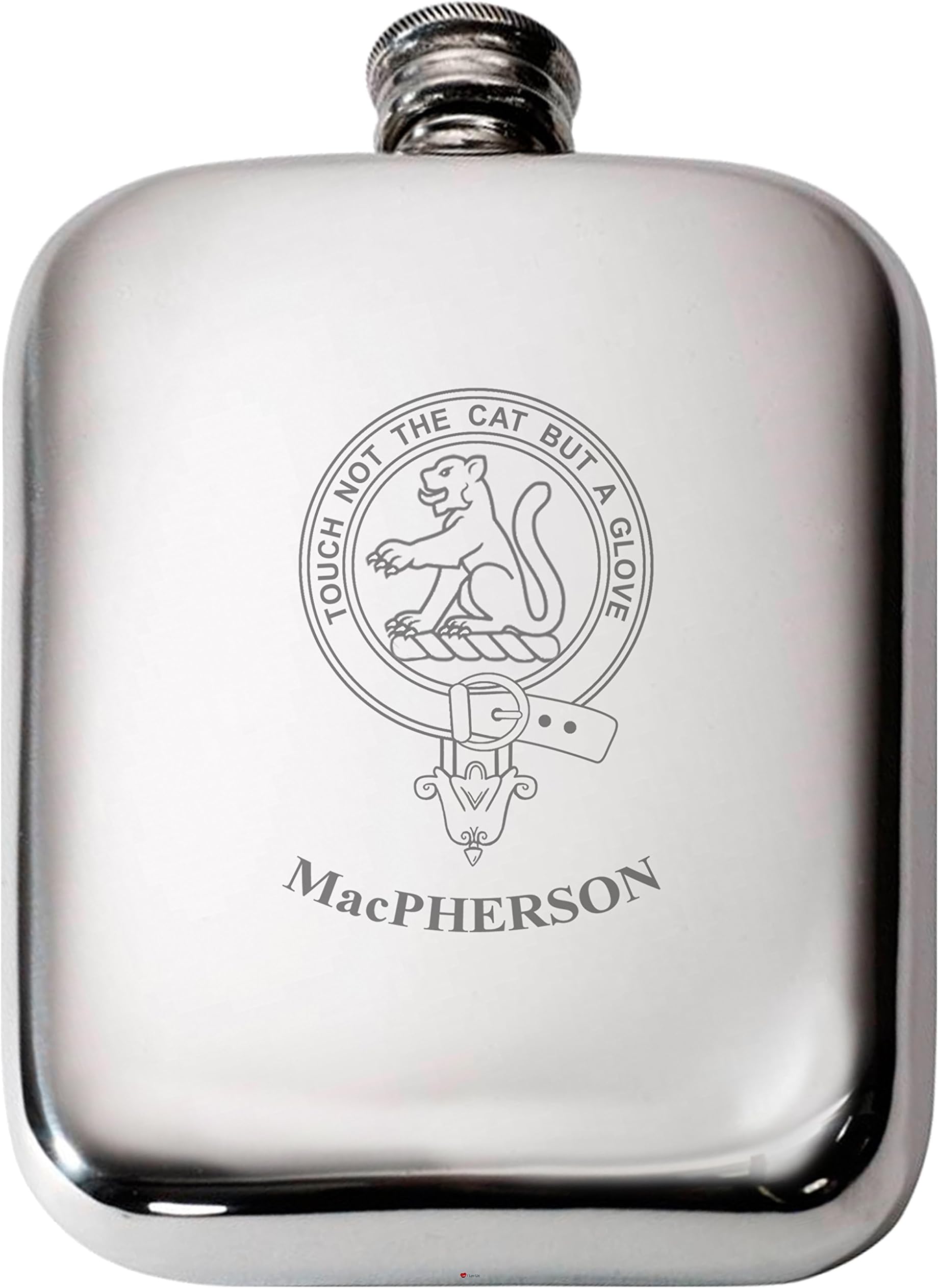 MacPherson Scottish Clan Crest Name Pewter Hip Flask 6oz
