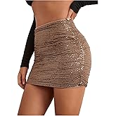 MakeMeChic Women's Sequin Mini Skirt Sparkly High Waist Ruched Bodycon Party Night Out Skirts