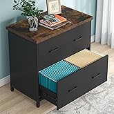 Tribesigns 2-Drawer File Cabinet, Wood Lateral Filing Cabinet for Home Office, A4, Letter Size, Brown and Black