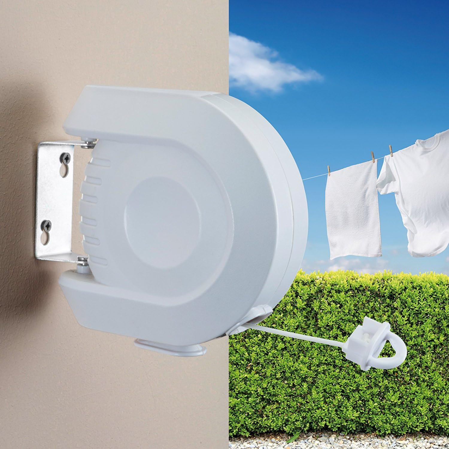 Keraiz ST-262-RETRACTABLE-CLOTHE15M Metaltex Single 15 m Outdoor Retractable Washing Line, White