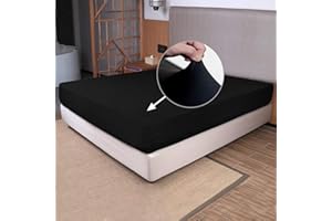 N&Y HOME Queen Size Fitted Sheet Only - 4-Way Stretch Jersey Knit, Cozy T-Shirt Soft, Wrinkle Free, Snug Fit & Stay in Place, No More Slipping Off for Mattress (Deep: 5"-16") - Black, Queen