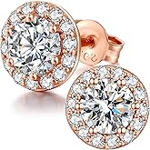 Jiamiaoi 18K White Gold Plated 3.5 Carats Round Halo Earrings 925 Sterling Silver Solitaire Stud Earrings for Women Men, Sparkle 5A+ Cubic Zirconia Studs Fashion Jewelry for Women