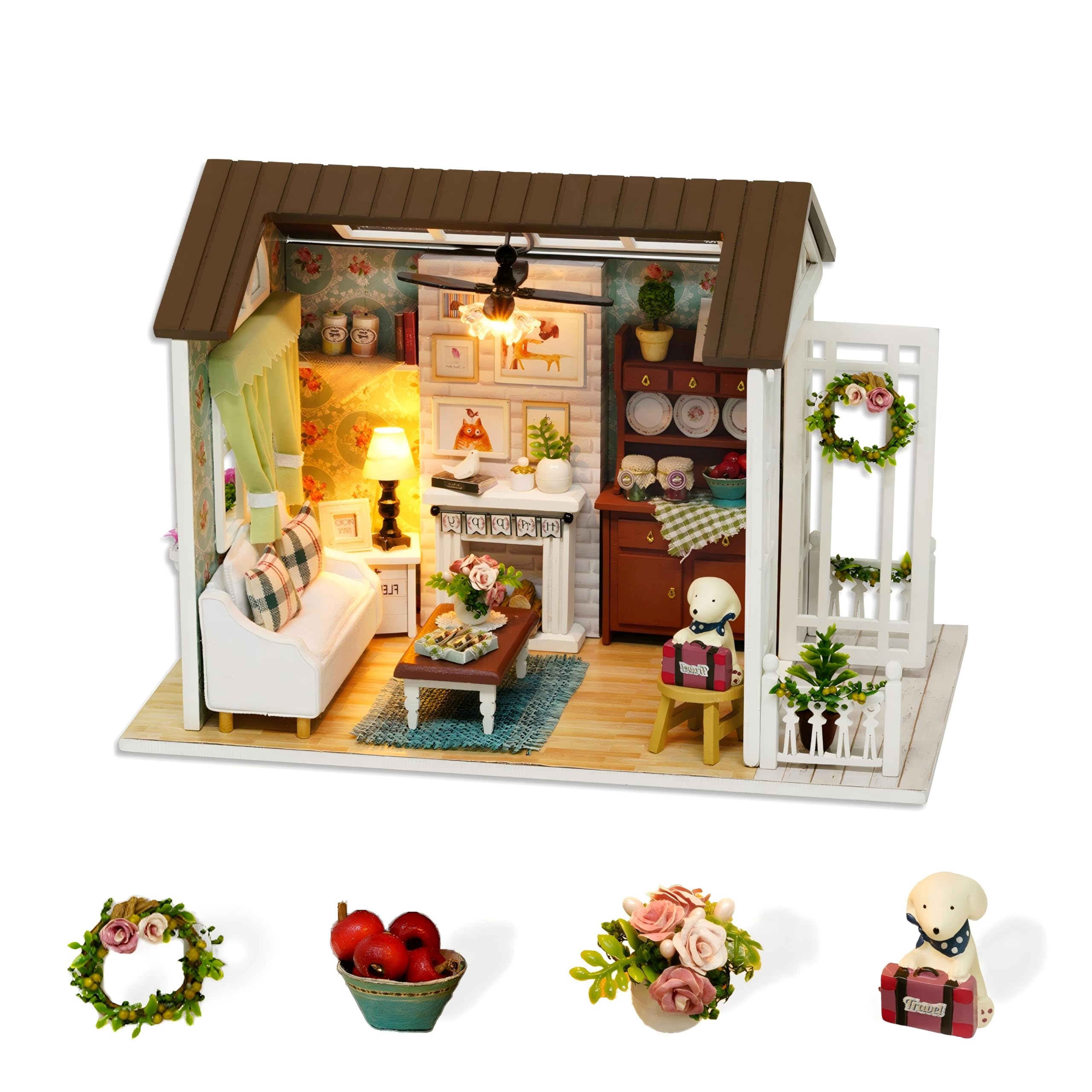 Lycidae DIY 3D Wooden Dollhouse Craft Kit with LED Lights – Handcrafted Puzzle for Adults/Teens, White Home Decor Gift