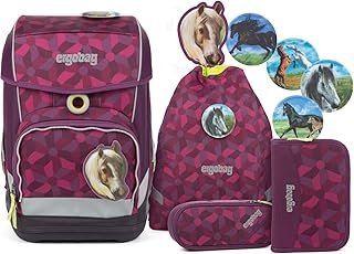 Ergobag cubo Light NachtschwärmBär, ergonomischer Schulrucksack, extra leicht, Set 5-teilig, 19 Liter, 780 g, Lila