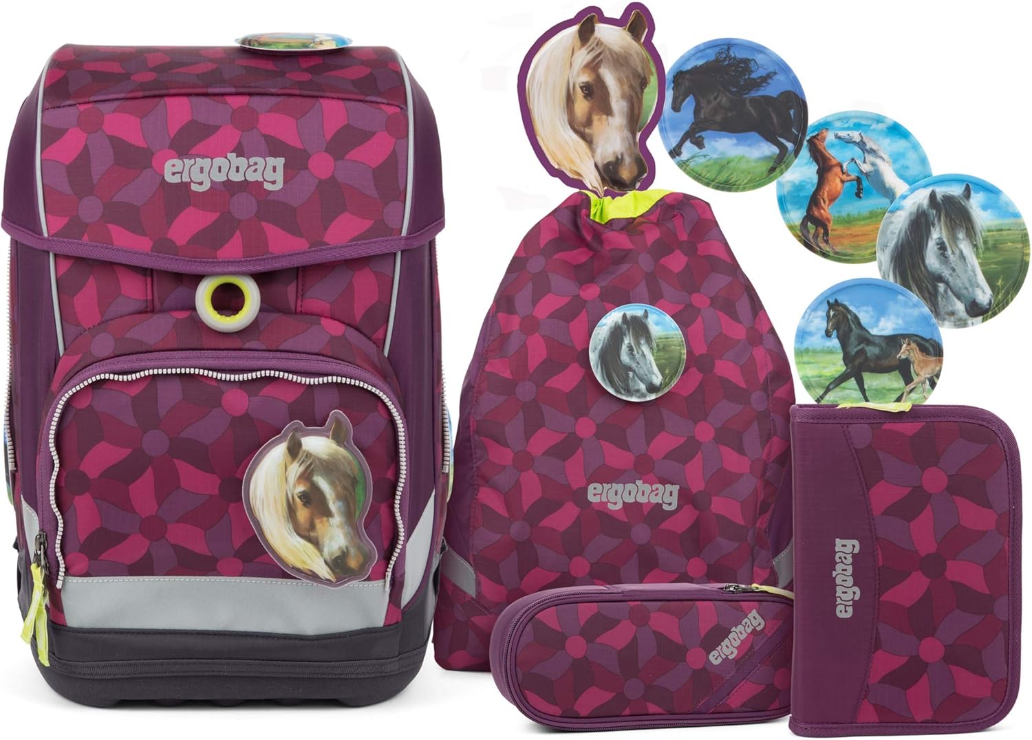Ergobag cubo Light NachtschwärmBär, ergonomischer Schulrucksack, extra leicht, Set 5-teilig, 19 Liter, 780 g, Lila