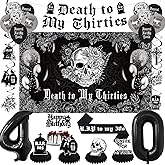 Crenics Death to My 30s Decorations with Death to My Thirties Backdrop | Banner, Honeycomb, Sash, Hanging Swirls, Cake Topper and Balloons for 40th Birthday Party Decorations for Women or Men