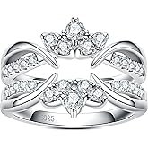 CannyCat Vine Moissanite Ring Enhancers 2 pieces Wrap Guard for Moissanite Engagement Anniversary Ring Platinum-Plated Silver Curved Eternity Wedding Bands for Women Stacking Rings