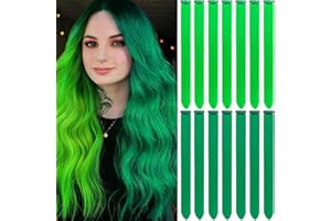 LADYAMZ Green Hair Extensions Clip in 14 PCS, 22 In Colored St. Patrick's Day Party Highlights, Synthetic Long Straight Hairpieces for Girls Women Kids Gift(Neon Green/Forest Green)