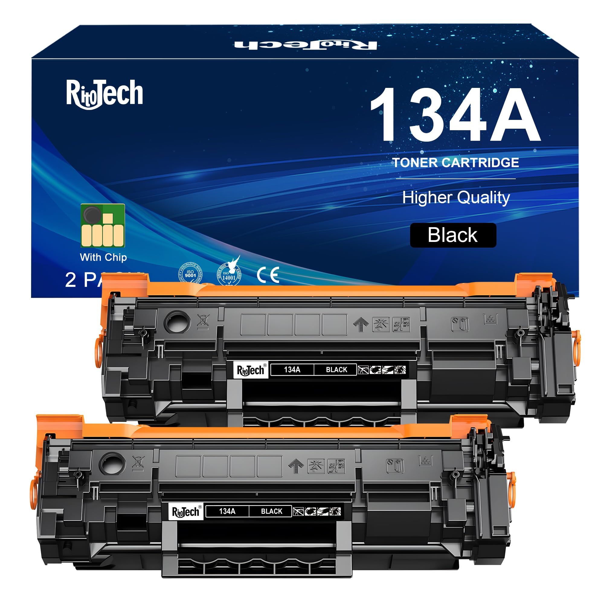 Photo 1 of RitoTech 134A Black Toner Cartridges - for HP 134X W1340A W1340X for LaserJet MFP M234dw M234sdw M209dw M209 M234 Printer,2 Pack (with Chip)