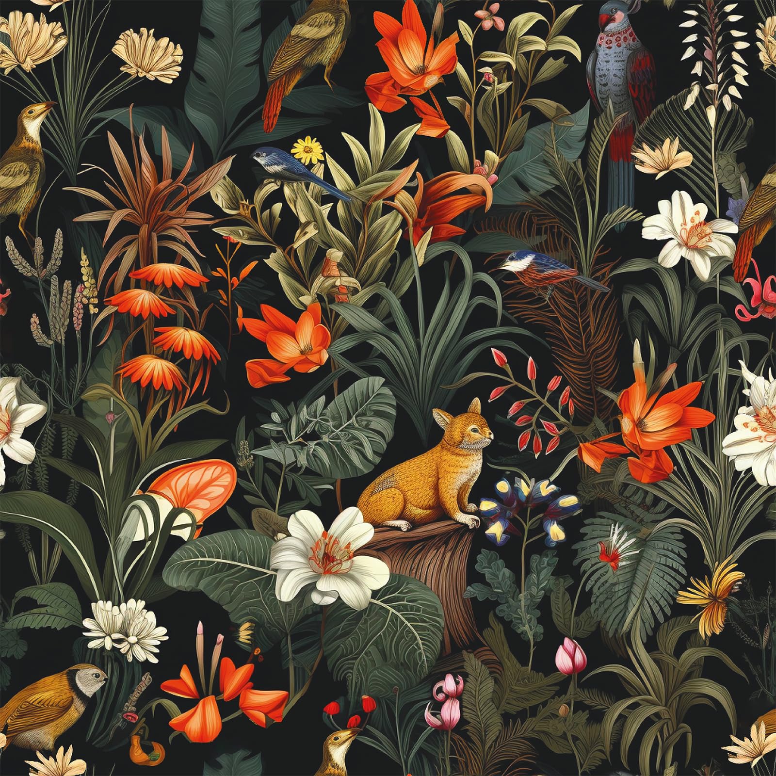 VEELIKE Exotic Jungle Bird Wallpaper Dark Tropical Wallpaper Stick and Peel Black Forest Wallpaper for Bedroom Bathroom 44.5cmx300cm Boho Black Floral Wallpaper Patterned Leaf Contact Paper for Wall
