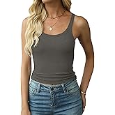Artfish Women's Spaghetti Strap Ribbed Tank Top Fitted Workout Racerback Scoop Neck Basic Cami Shirts