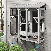 ketive Cat Catio Expandable Window Box Enclosure for Multiple Cats | Comfortable Wooden Small Pet Perch House, All-Weather Use, Keep Bugs Insects Out, 4 Platforms and 3 Doors, for Indoor Cats