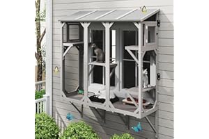 ketive Cat Catio, Expandable Window Box Enclosure for Multiple Indoor Cats, Comfortable Wooden Small Pet Perch House, All-Weather Use, Keep Bugs Insects Out, with 4 Platforms and 3 Doors