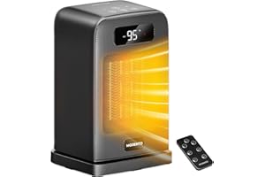MORENTO Space Heater for Indoor Use, 1500W PTC Ceramic Heater with Remote Control, ECO, 12H Timer, 70° Oscillation, Overheat,