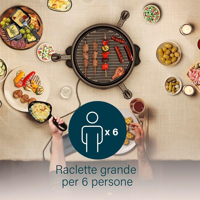 6 Party Grill raclette 162725, 800 W, 6 Persone, Forma rotonda intelligente, Nero