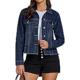 luvamia Denim Jacket for Women Distressed Jean Jackets Button Up Vintage Western Trucker Jacket Frayed Hem Pockets