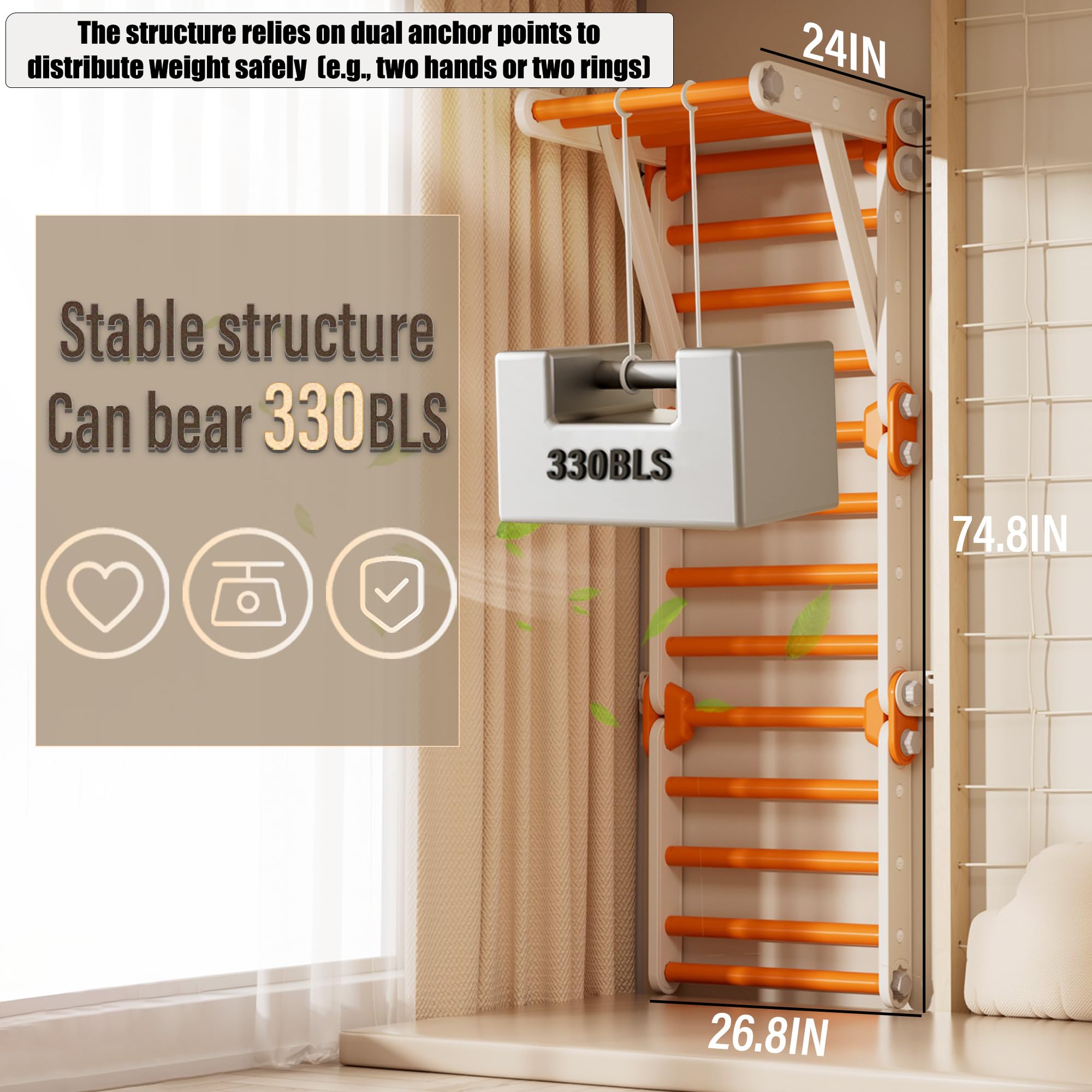 Toddler Climbing Toys,Kids Pikler Triangle Set,Montessori Indoor Play Gym,Multifunction Foldable Indoor Climbing Gym for Kids(Orange)