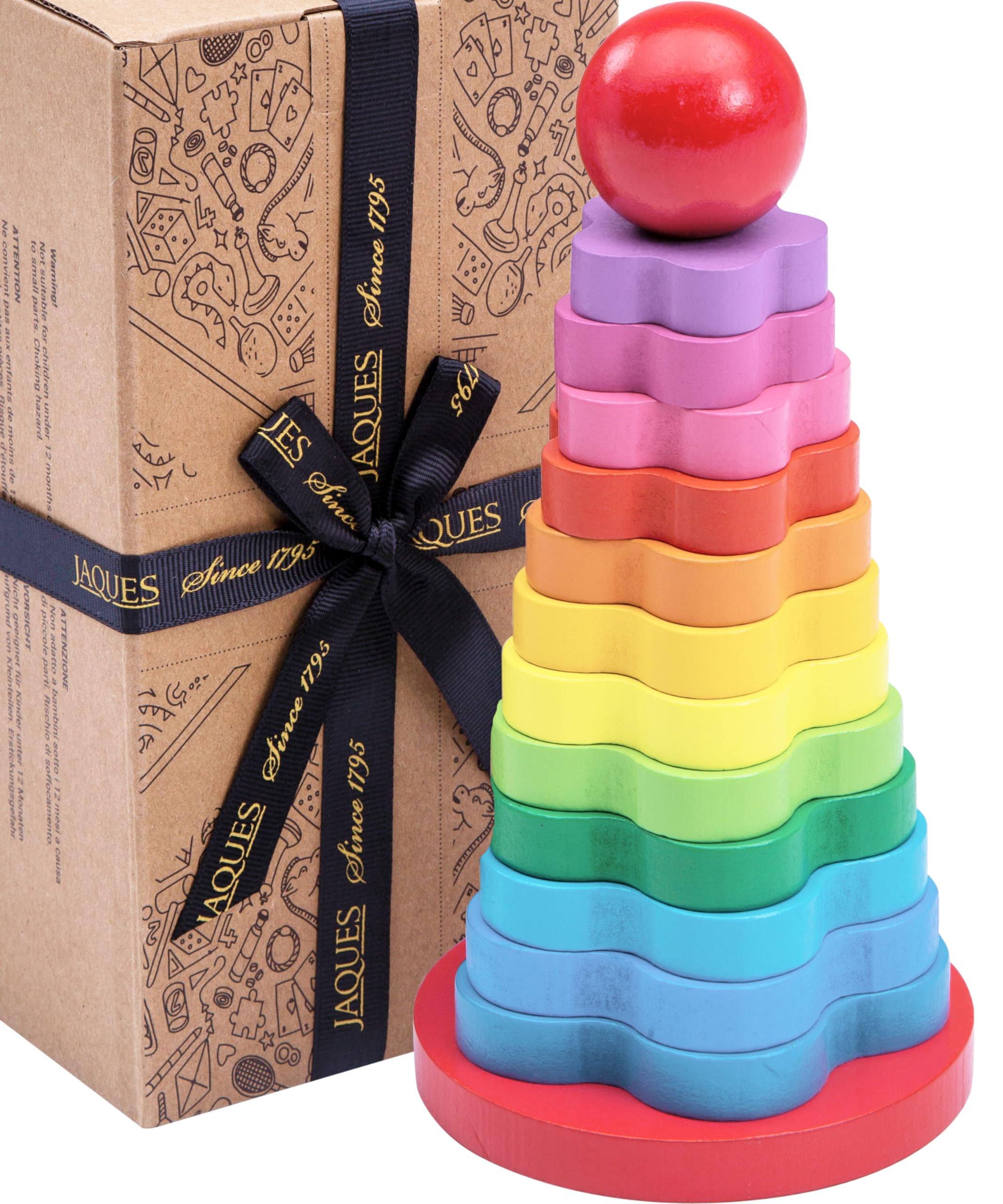 Jaques of London Rainbow Stacking Rings | Baby Stacking Rings | Wooden Toys for 1 2 3 Year Olds Boys and Girls | Educational Wooden Stacking Toys