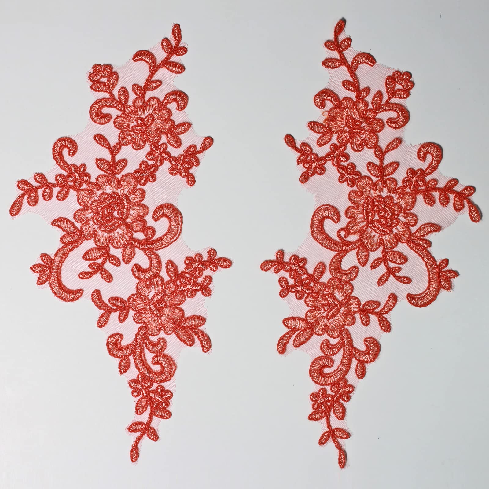 4 X Corded Embroidery Floral Lace Applique Wedding Motif Sew On Size: 25 cm x 12 cm :#39A (Orange)
