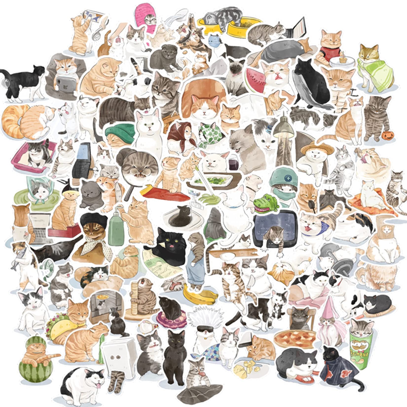 Photo 1 of 100 Pcs Cat Vinyl Stickers Decals - Water Bottle Laptop Phone Case Scrapbook Journal Kitten Stickers Skins & Decals, Teens Student Reward, DIY Decor Cat Theme Party Favor & Supplies