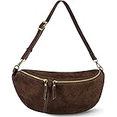 Italian Genuine Suede Crossbody Bag for Women with Zipper & Detachable Strap | Large Travel Chest Sling Fanny Pack (Chocolate)