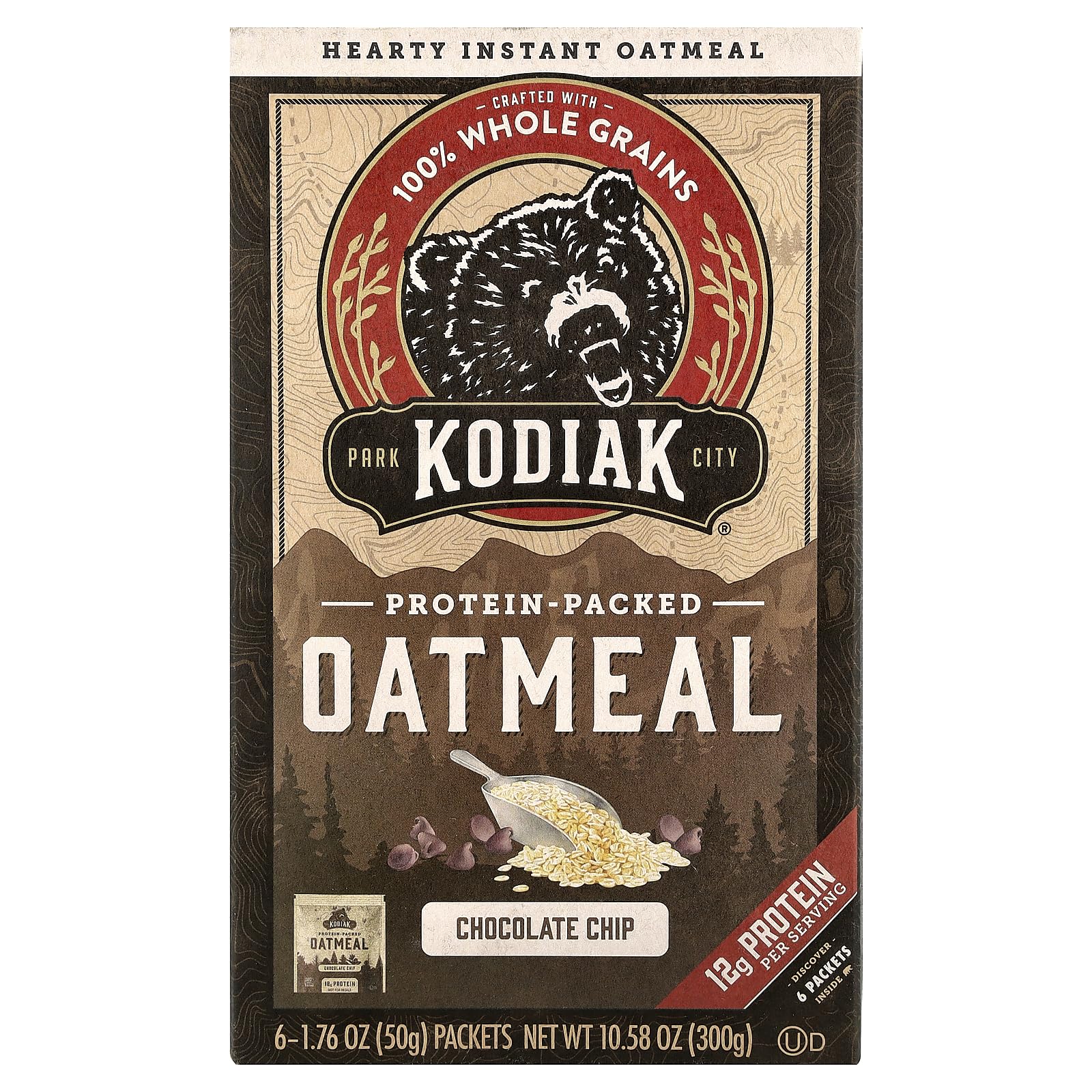 Photo 1 of Kodiak Instant Oatmeal Packets, Chocolate Chip, High Protein, 100% Whole Grains, 1 box with 6 packets (6 packets)