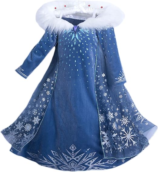Eiskönigin Elsa Kostüm Für Mädchen – Mit Plüschkragen & Umhang, Größe 140, Blau, Für Karneval & Partys