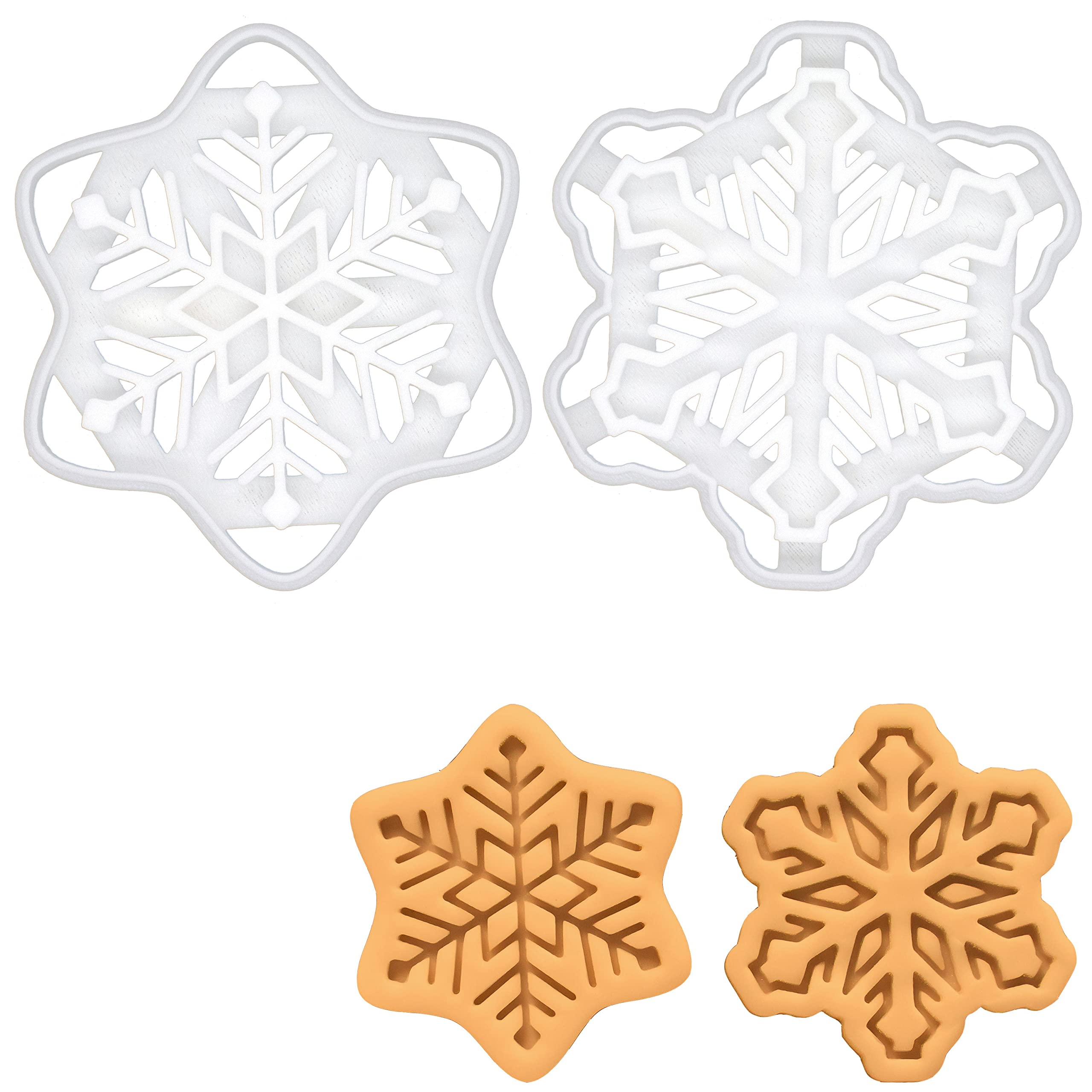 BAKERLOGY Set of 2 Snowflake Cookie Cutters (Style 1 and 2) - Detailed Biscuit Cutter Design for Baking and Crafts, Ideal on Fondant, Dough, Clay