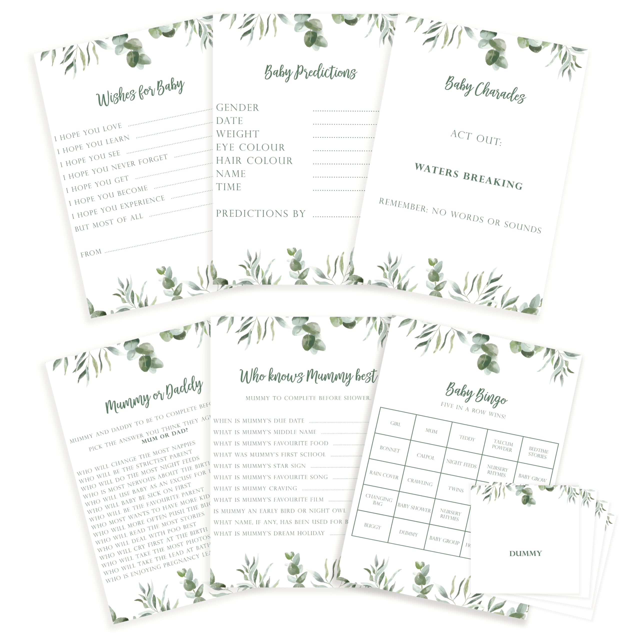 Manta Makes Baby shower games, baby games for boy or girl party pack of 6 games, baby-shower games, baby shower game (6 game set for 20 players - 120 cards pack)