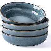 GBHOME 8.75'' Large Ceramic Pasta Bowls, 38oz Stoneware Pasta Serving Bowls Set of 4 for Kitchen, Wide Bowls for Fruit,Pasta,Salad,Oatmeal,Meal, Microwave Safe, Reactive Glaze-Space Blue