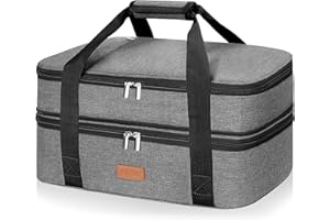 LHZK Insulated Casserole Carrier - Expandable Holder Tote for Hot or Cold Food, Fits 11 x 15 or 9 x 13 Baking Dishes - For Potlucks, Picnics, Beach (Grey)