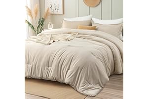 INFIIXSO King Size Comforter Set - Boho Soft Bedding Sets 3 Pieces for All Season, Modern Cationic Two-Color Effect Bedding, Breathable Hotel Bed Set Quilt Blanket, Warm Sand