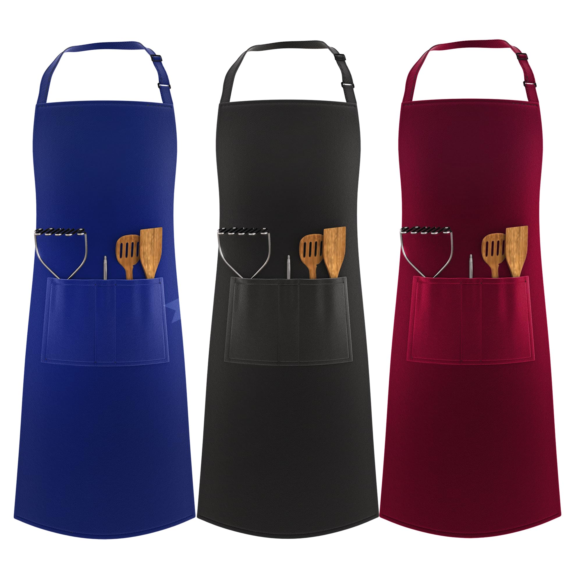 LEFUNDA® 3 Cooking Waterproof Chef Apron with 3 Pockets and Adjustable with Long Straps for Men Women Kitchen Restaurant Cafe BBQ — image 1
