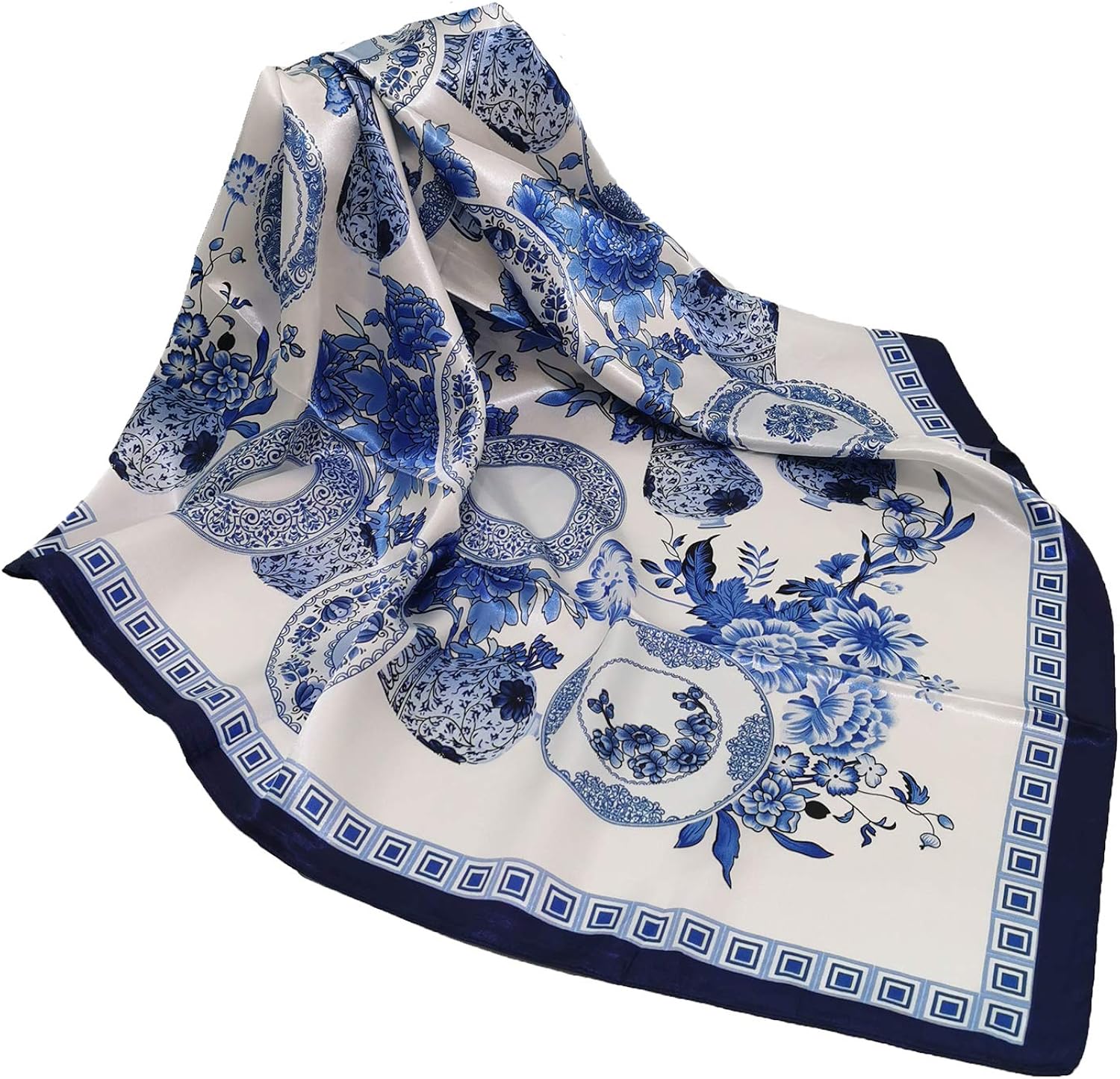 Wander Agio Silk Feeling Scarf Womens Fashion Printing Scarves Pattern Square Satin Face Headscarf Circle Grey Blue 39 at  Women’s Clothing store