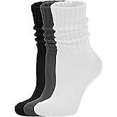AugRing Women's Scrunch Crew Socks Retro 3-Pack Solid Cotton Boot Calf Chunky Ribbed Cozy Slouchy Socks Size 5-11