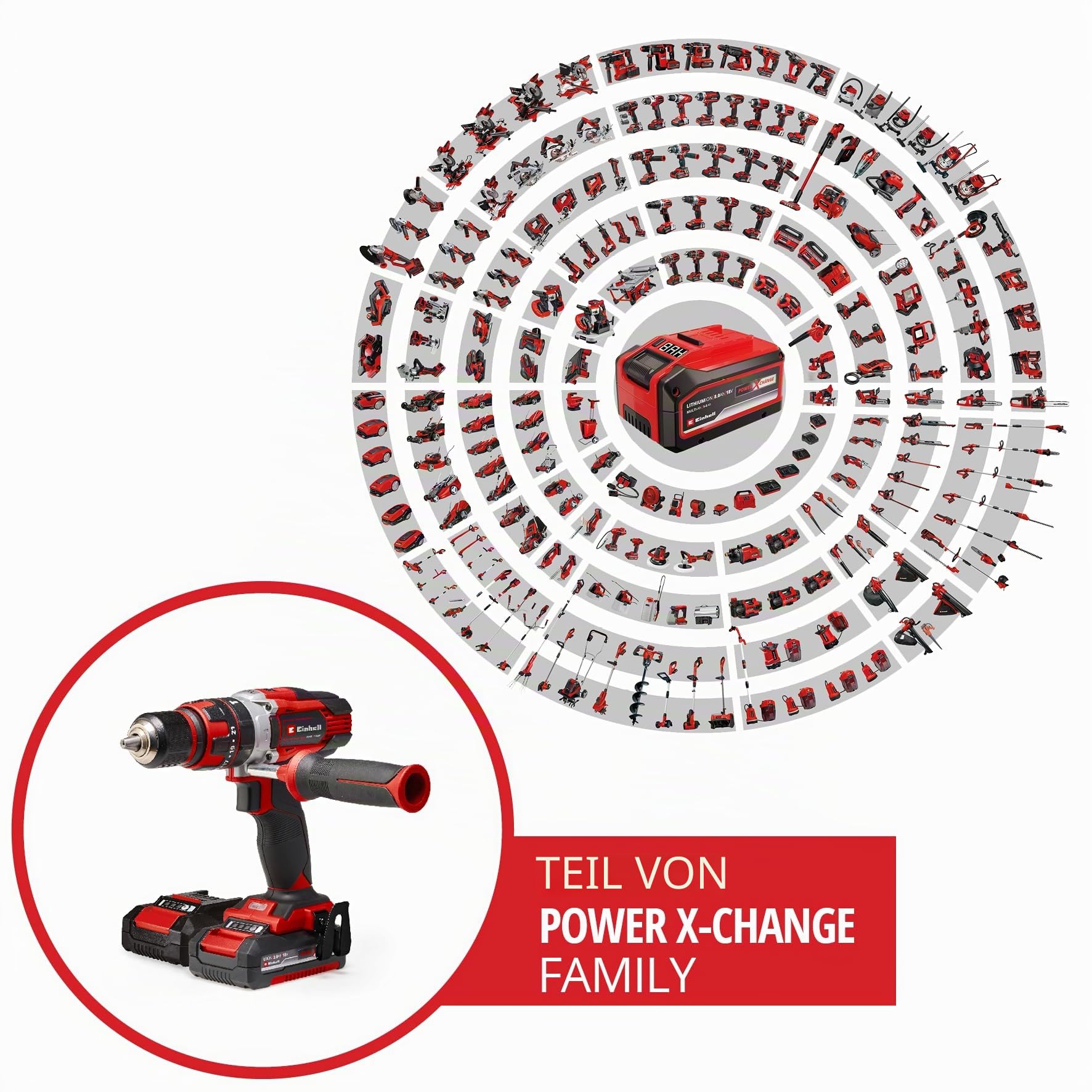 Einhell Akku-Schlagbohrschrauber TE-CD 18/48 Li-i Kit Power X-Change (18 V, 48 Nm, Schlagbohrfunktion, 13 mm Bohrfutter, 2 Gang, Koffer, inkl. 2x 2,0 Ah Akkus + Ladegerät) 2