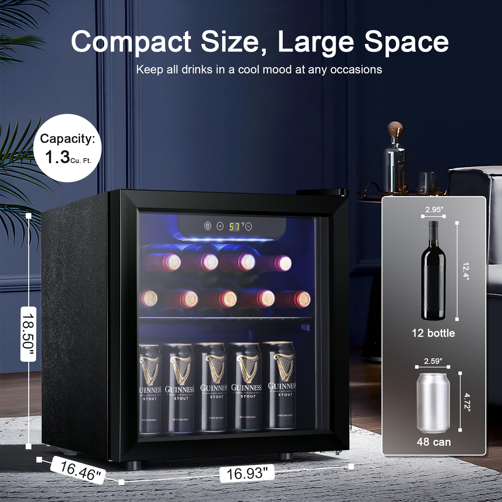 Antarctic Star 12 Bottle Wine Cooler - 1.3 Cu.Ft Compact Beverage Refrigerator For Home & Office