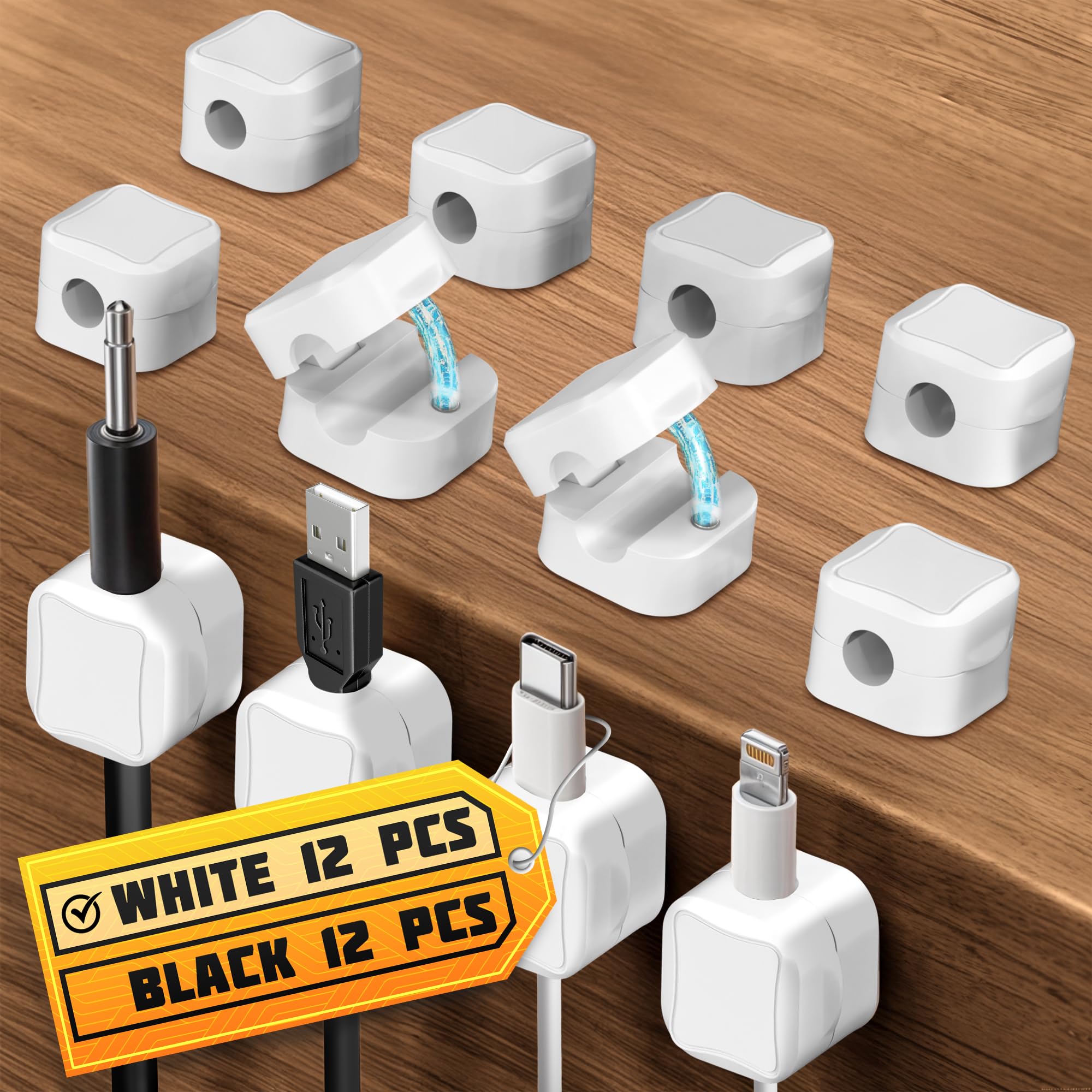 Photo 1 of 12 Pack Magnetic Cord Organizer White – Fast Locking System Cable Management for Desk, Nightstand & Car, Strong Adhesive Wire Clips, USB Cable Organizer, Phone Charger Cord Holder for Organized Spaces
