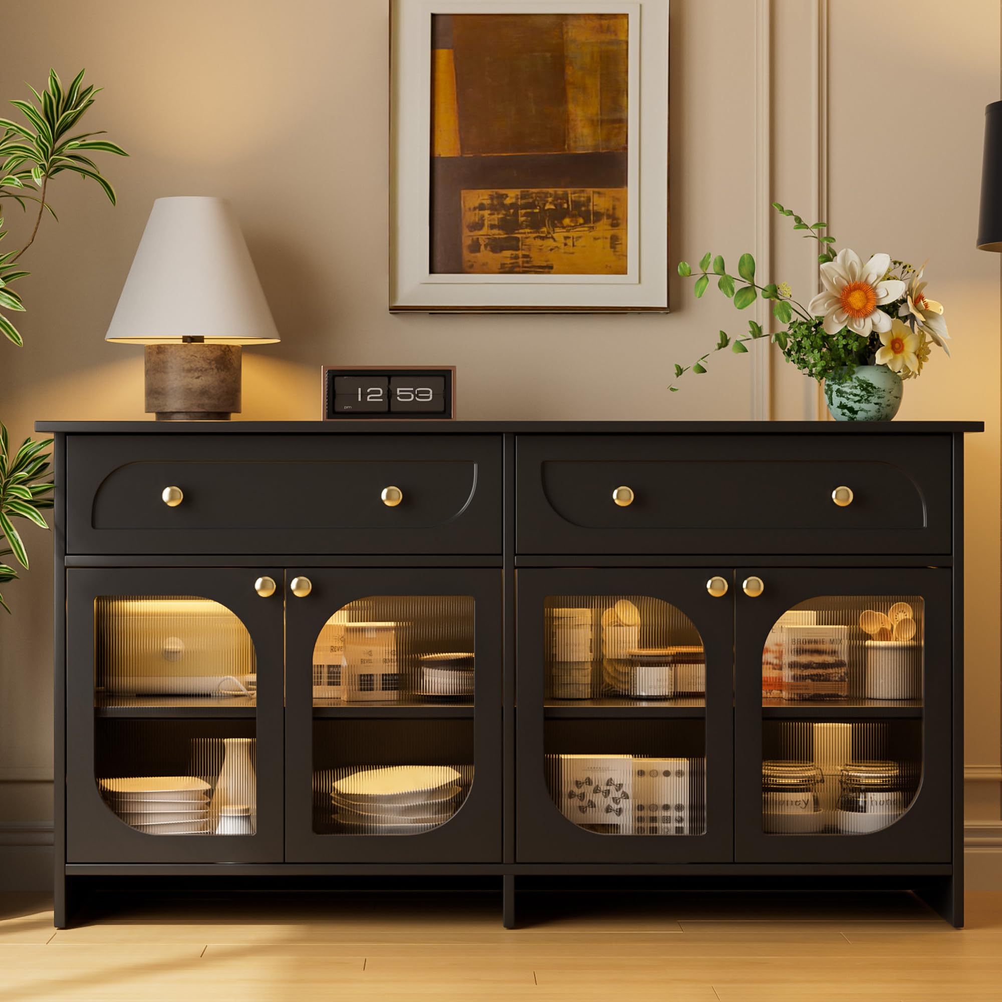 Buffet Cabinet with Storage and LED Light, 55