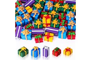 JUNEBRUSHS 50 Pcs Christmas Miniatures for Crafts, Christmas Tree Mini Resin Presents Charms Mini Christmas Ornaments Figurin