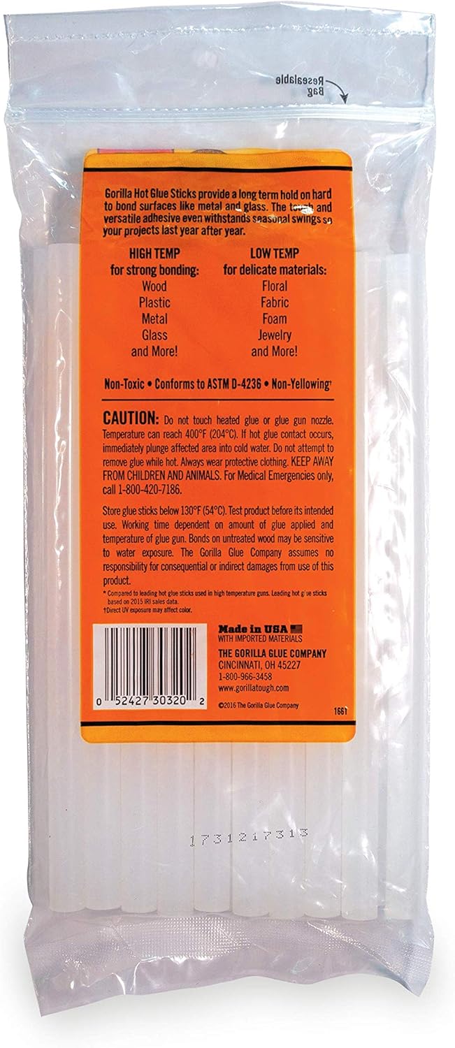Gorilla 3034518 Hot Glue Sticks, 4 in. Full Size, 45 Count, 1-Pack: Home Improvement