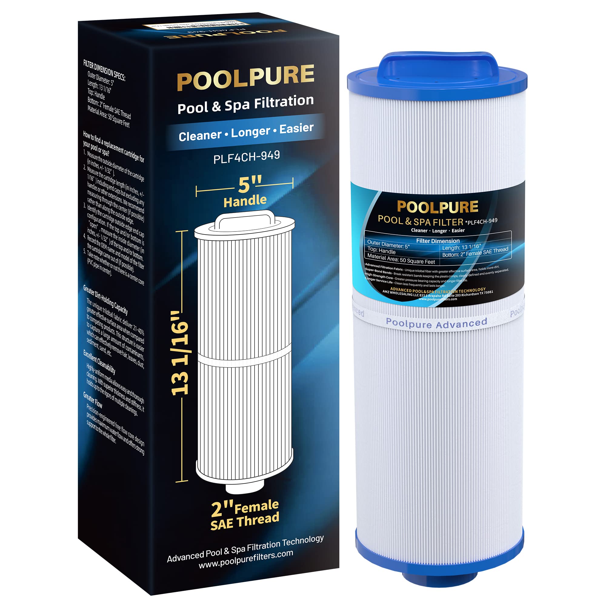 Photo 1 of POOLPURE 4CH-949 Spa Filter Replaces Pleatco PWW50L, 200702, Cal Spa FIL50-5D13H15FCT-3, Filbur FC-0172, SD-01143, 817-4050, Waterway Teleweir 50, Rising Dragon 50, hot tubs filter cartridge 1 PACK