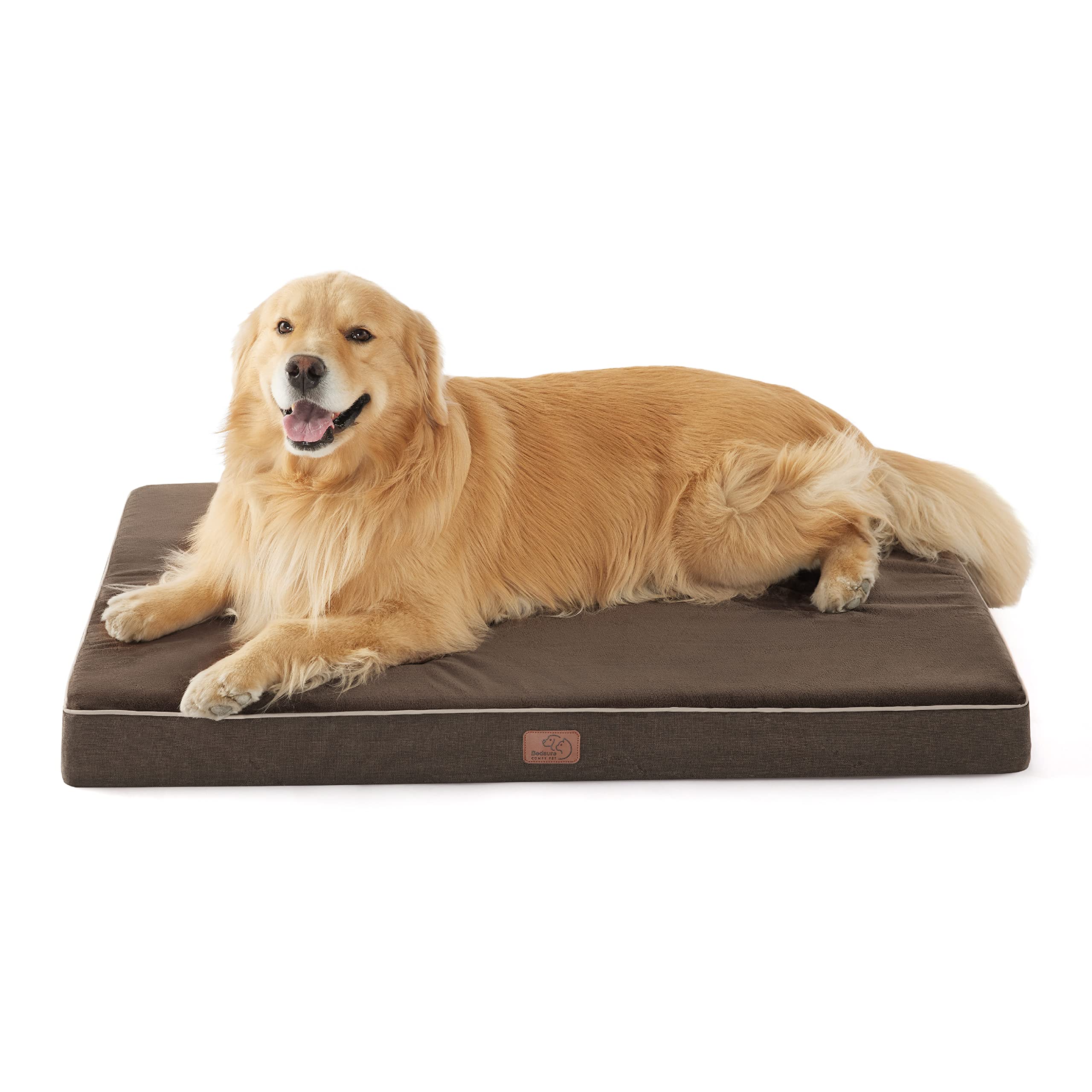Photo 1 of Bedsure Memory Foam Dog Crate Bed for Extra Large Dogs - XL Orthopedic Pet Beds with Removable Washable Cover and Nonskid Bottom - Plush Flannel Fleece Top Pet Mat, Brown
