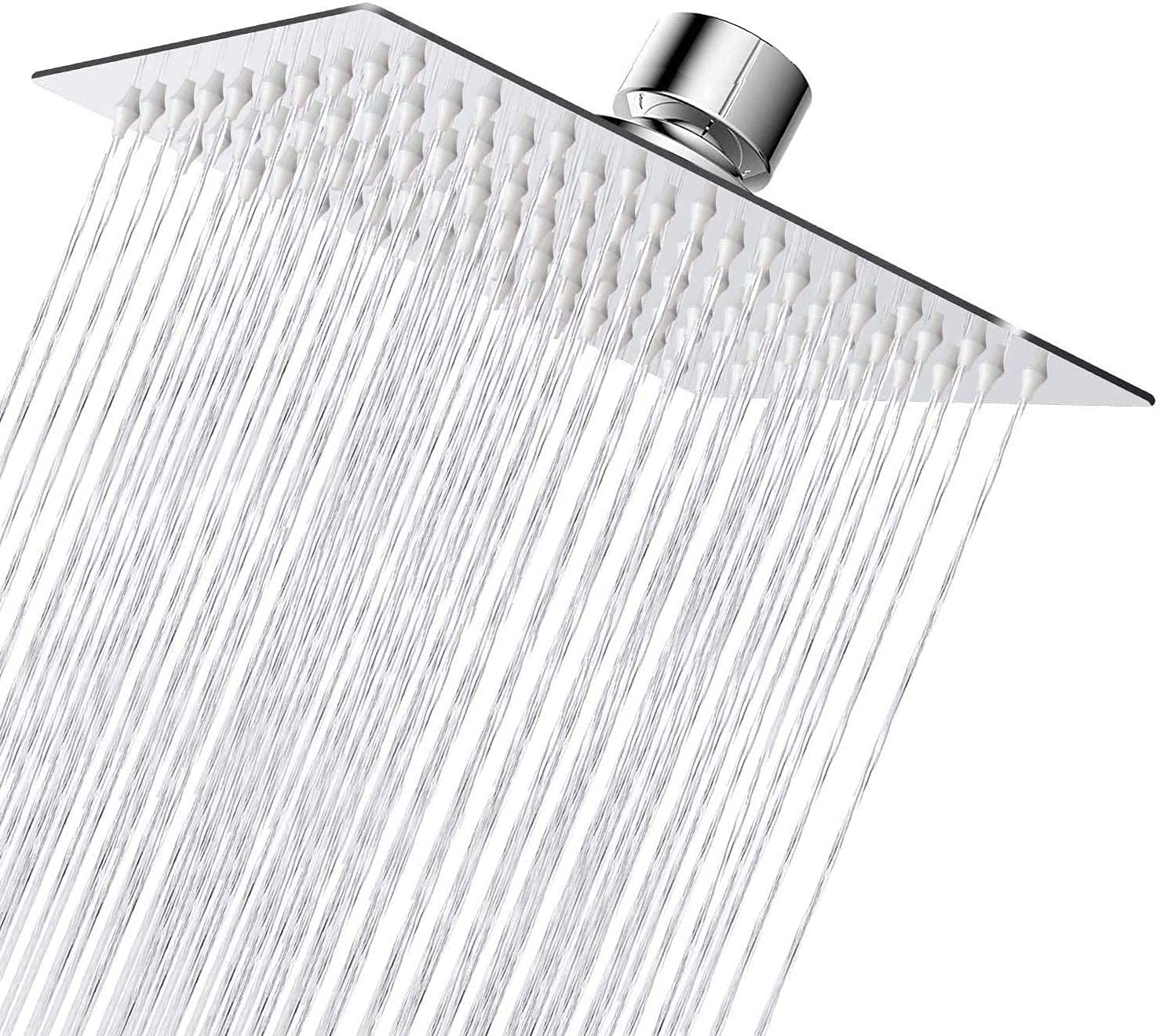VIGIME Rain Shower Head, 8 Inch Square High Pressure Stainless Steel Showerhead, Ultra-Thin Best Pressure Boosting with Silicone Nozzle, High Flow Rainfall Shower Head Chrome Finish