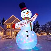 JOYIN 12 FT Giant Light Up Snowman Inflatable, Multi-Color Rotating LED Lights, Huge Blow Up Snowman Holding Banner, Outdoor Christmas Inflatables Decor for Winter Yard Lawn Garden, Xmas Holiday Party