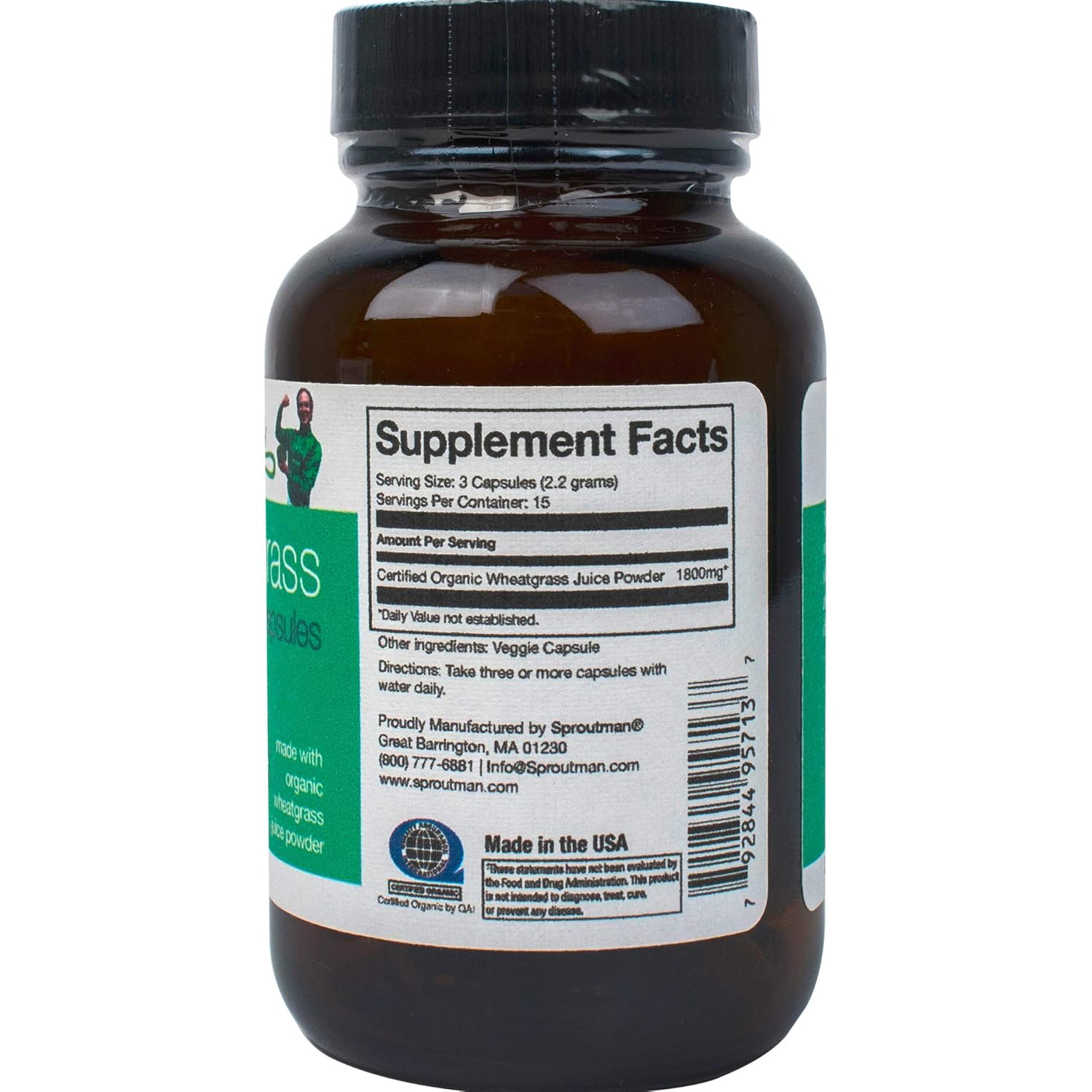 Organic Wheatgrass Juice Powder Capsules by Sproutman 100 Pure