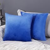 Deconovo Velvet Cushion Covers Set of 2 65x65 cm Royal Blue Invisible Zipper
