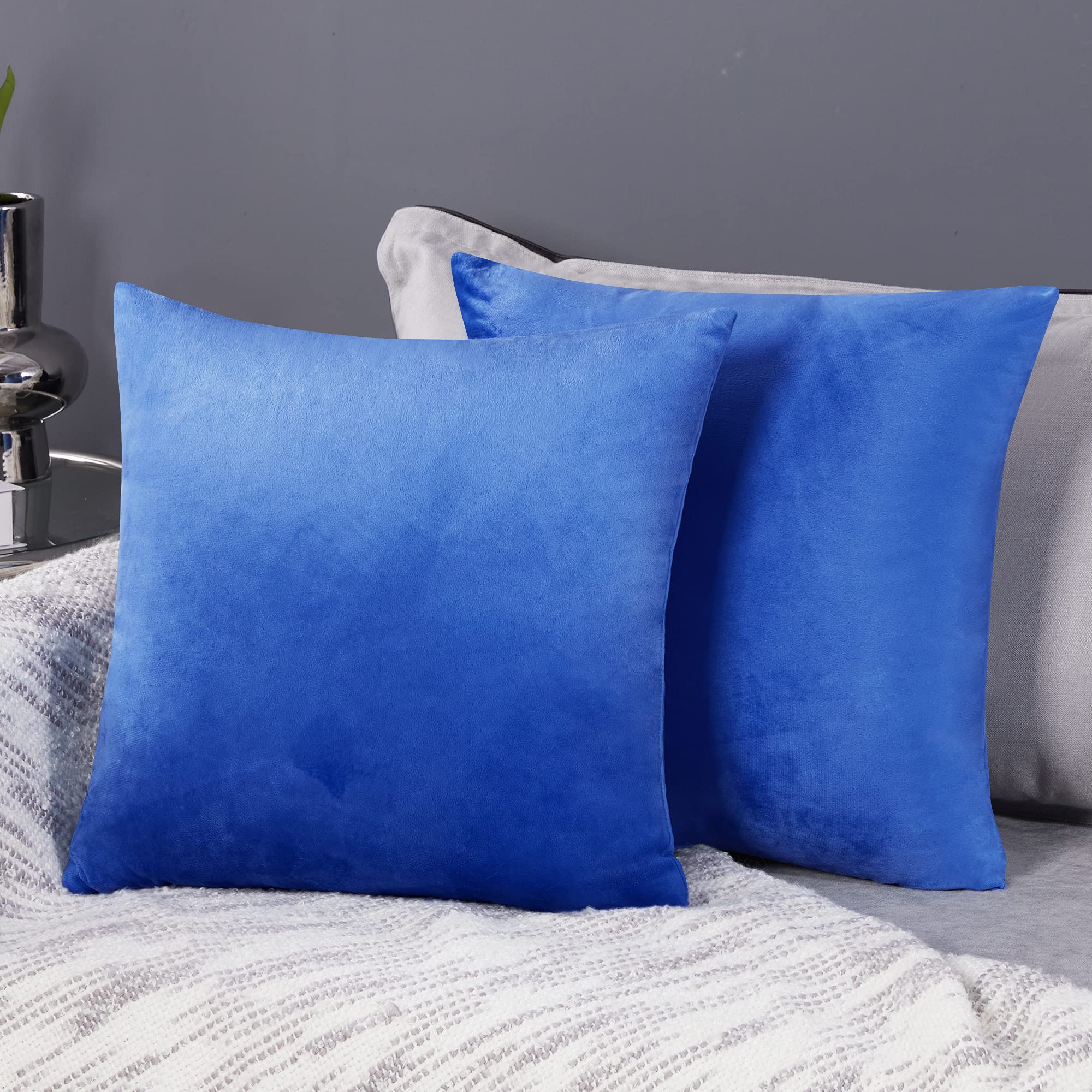 Deconovo Set of 2 Crushed Velvet Cushion Covers 55cm x 55cm 22x22 Inches Pillowcases Throw Pillow Cases Cushion Covers for Boys with Invisible Zipper Royal Blue